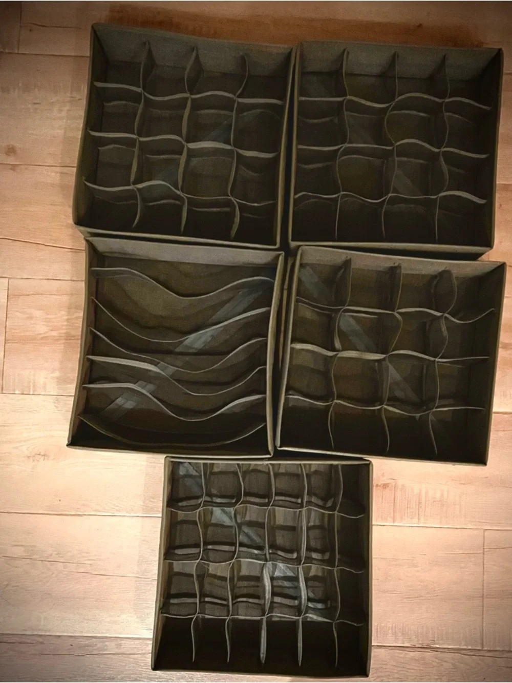 Gray Fabric Drawer Organizers with Compartments - Set of 5